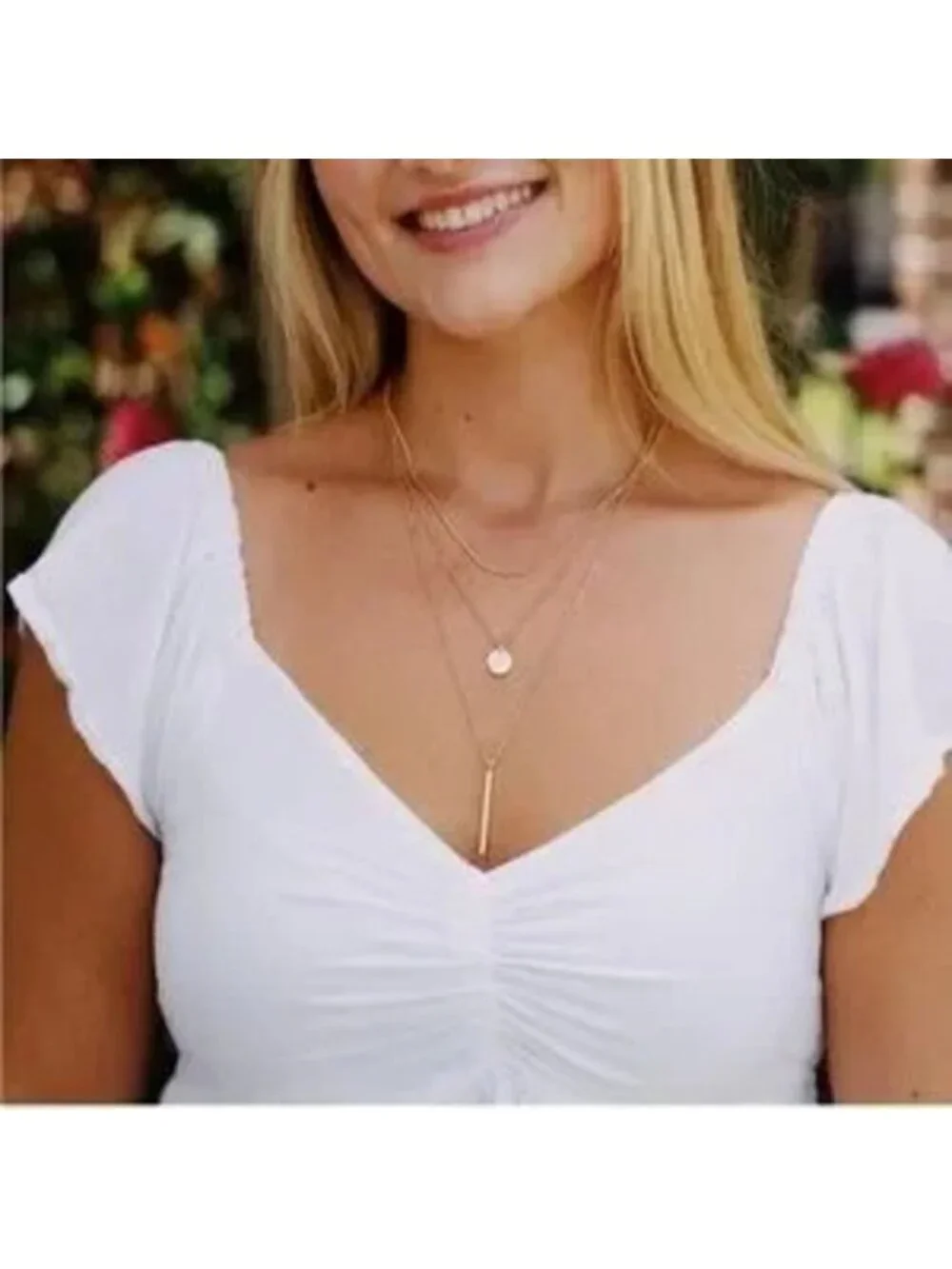 Gold 14k Gold Plated 3pc Bar Disc Necklace Set